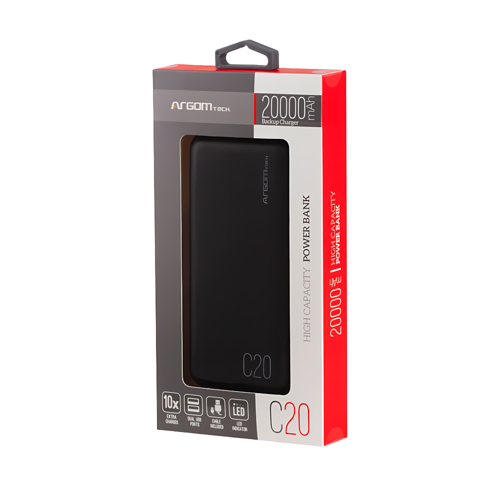 Batería Externo C20 Alta-Capacidad 20,000 mAh - Negro
