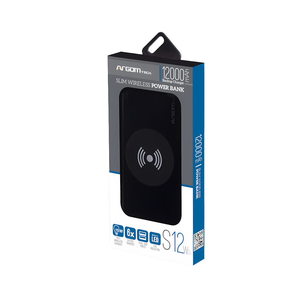 Batería externo S12W / 10W  QI CERTIFIED 12,000 mAh - Negro
