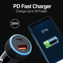 CARGADOR DUAL PARA AUTO TIPO C - USB FORCE C1 36W 