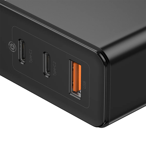 [GEN-AC-0120BK] Cargador GaN 120W tres puertos con segundero negro